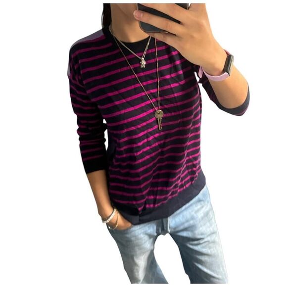 J. Crew Merino Wool Color-block Striped Sweater (Light Purple Back) - Picture 2 of 3